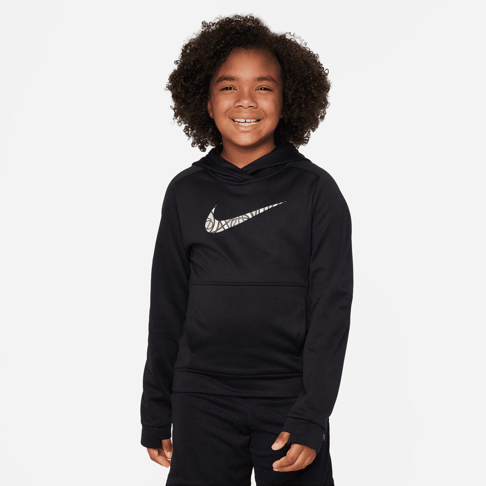 Nike Therma FIT Big Kids Graphic Basketball Hoodie Black Grey Bouncewear