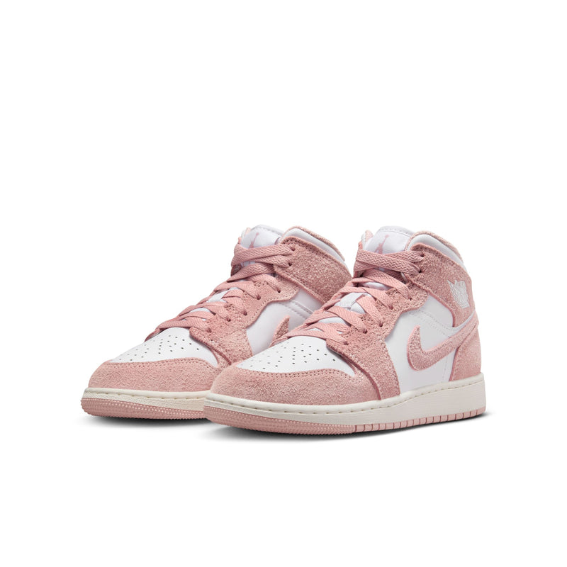 Air Jordan 1 Mid SE Big Kids' Shoes (GS) 'White/Legend Pink'