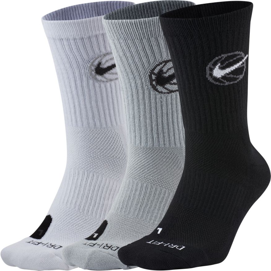 Grey Dri Fit Elite Socks Nike Everyday Crew Basketball Socks (3