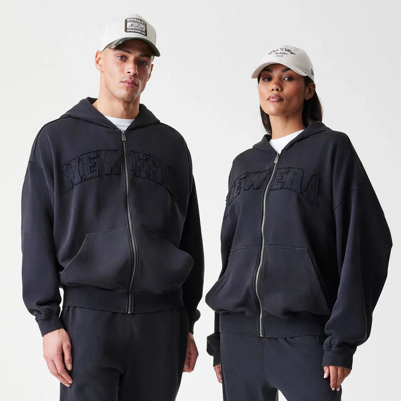 New Era Washed Black Oversized Full Zip Hoodie 'Black'