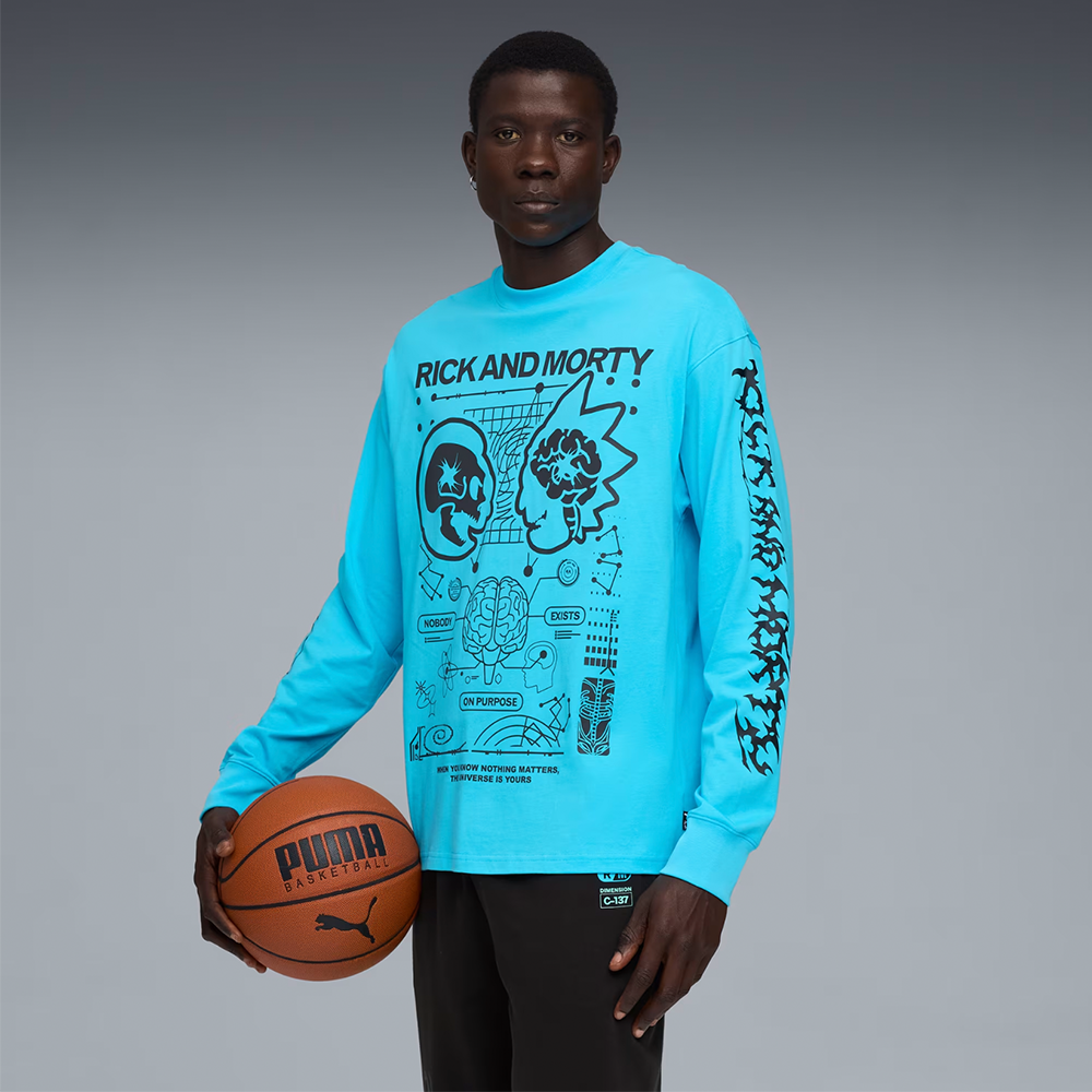 Puma Hoops x Rick And Morty Long Sleeve Basketball Tee T-shirt 'Bright Aqua'