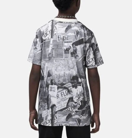 Jordan Brooklyn Collage All Over Kids T-Shirt 'White/Black'