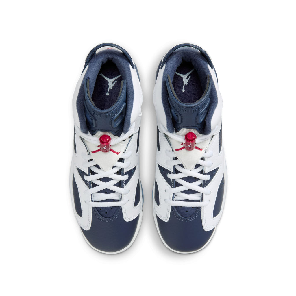 Air Jordan 6 Retro "White and Midnight Navy" Big Kids' Shoes (GS) 'White/Navy/Red'