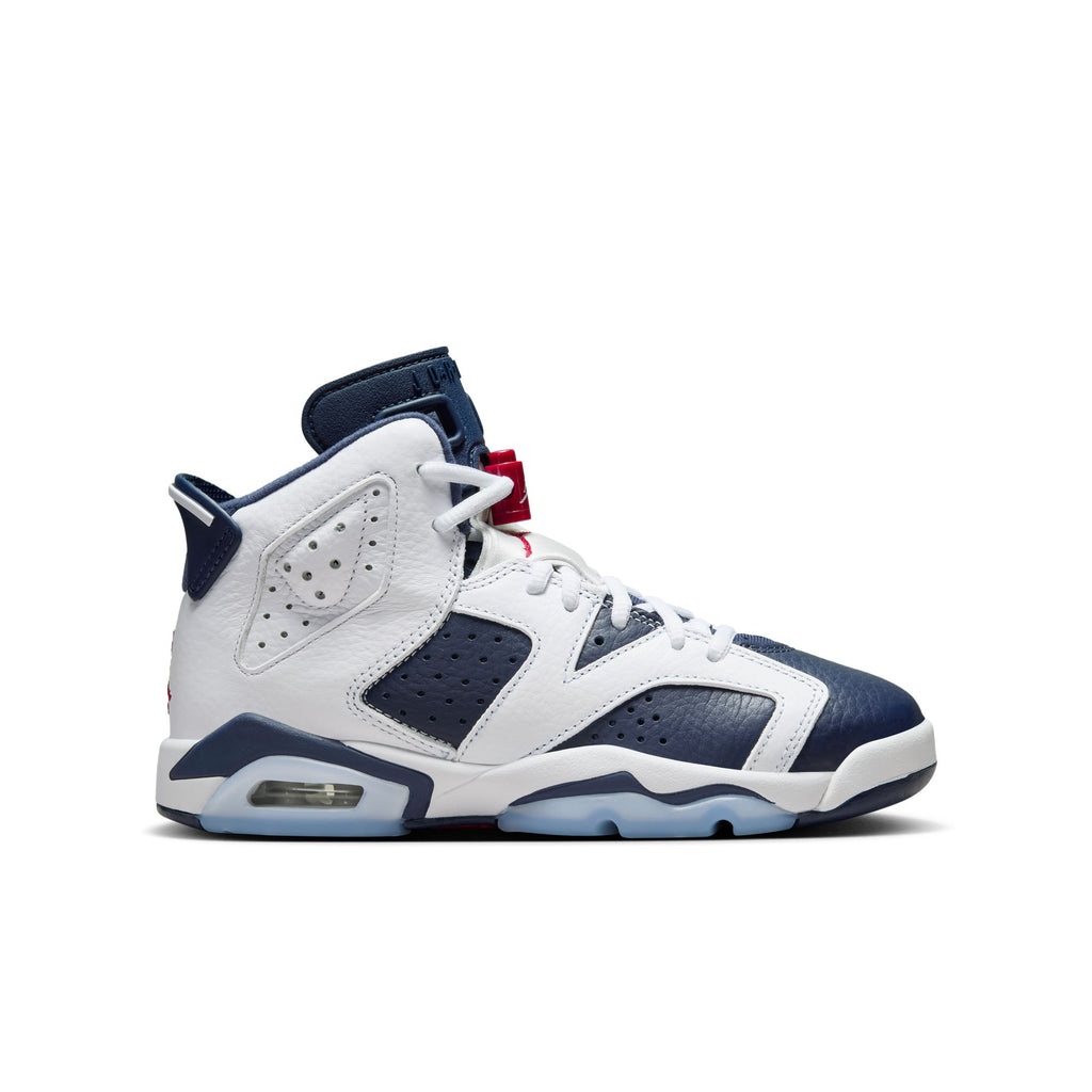 Air Jordan 6 Retro "White and Midnight Navy" Big Kids' Shoes (GS) 'White/Navy/Red'