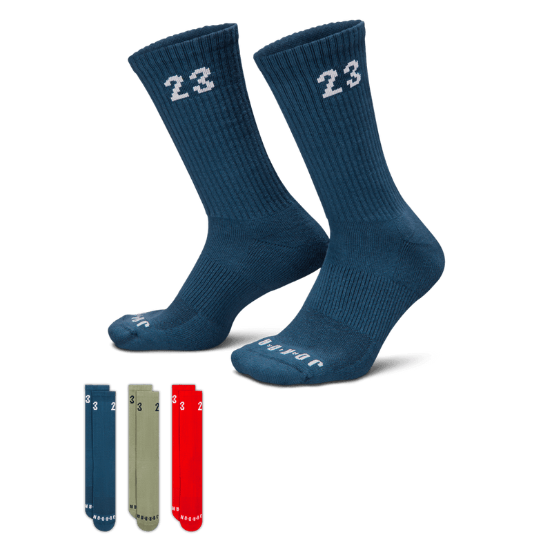 Jordan Essentials Crew Socks (3 Pairs) 'Blue/Jade/Red'