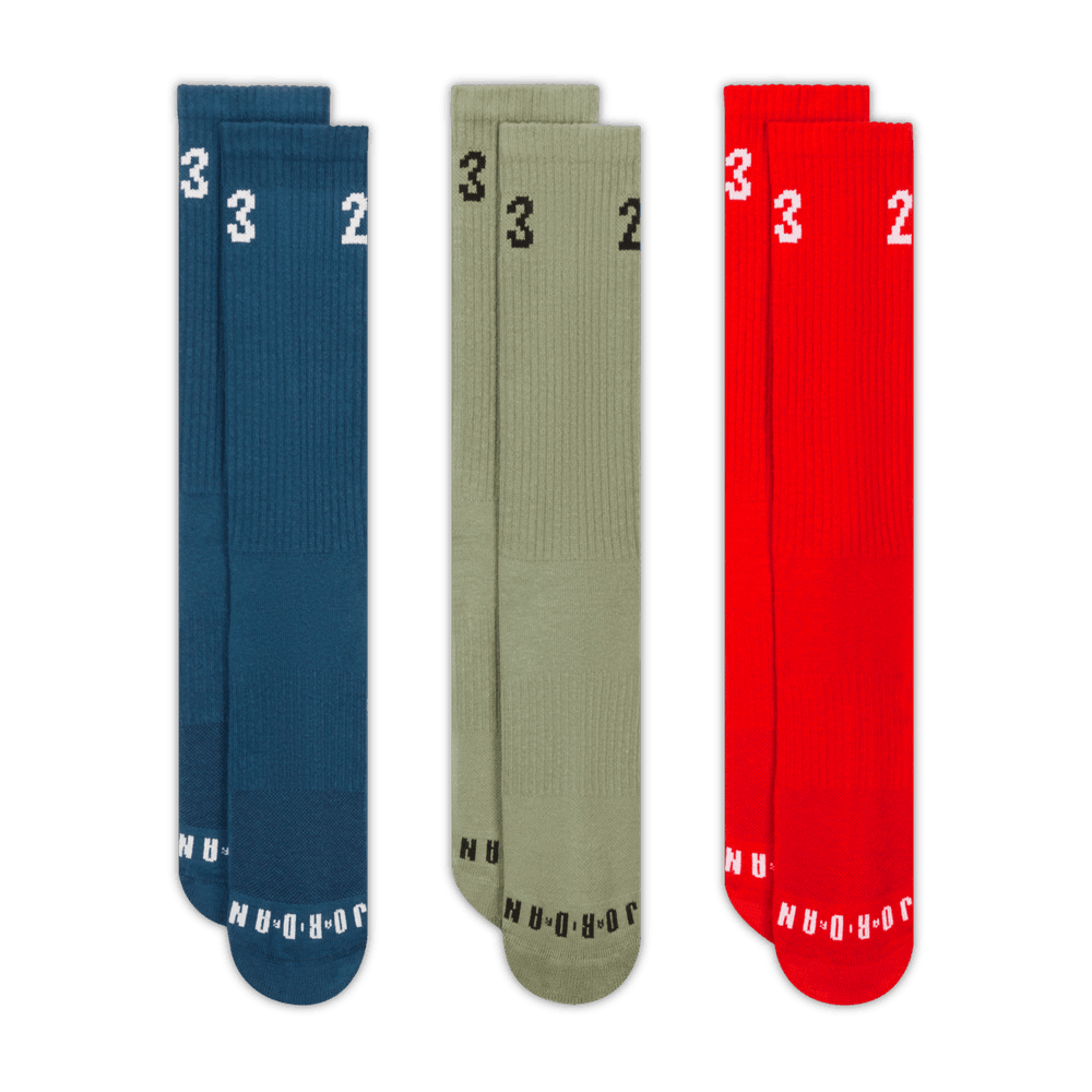 Jordan Essentials Crew Socks (3 Pairs) 'Blue/Jade/Red'