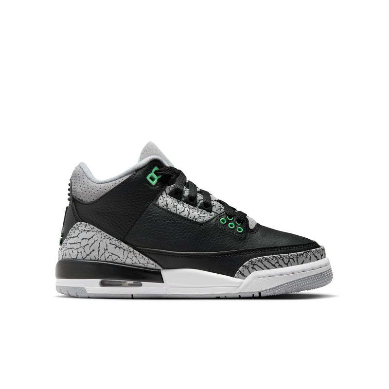 Air Jordan 3 Retro Big Kids' Shoes (GS) 'Black/Green Glow/Grey'
