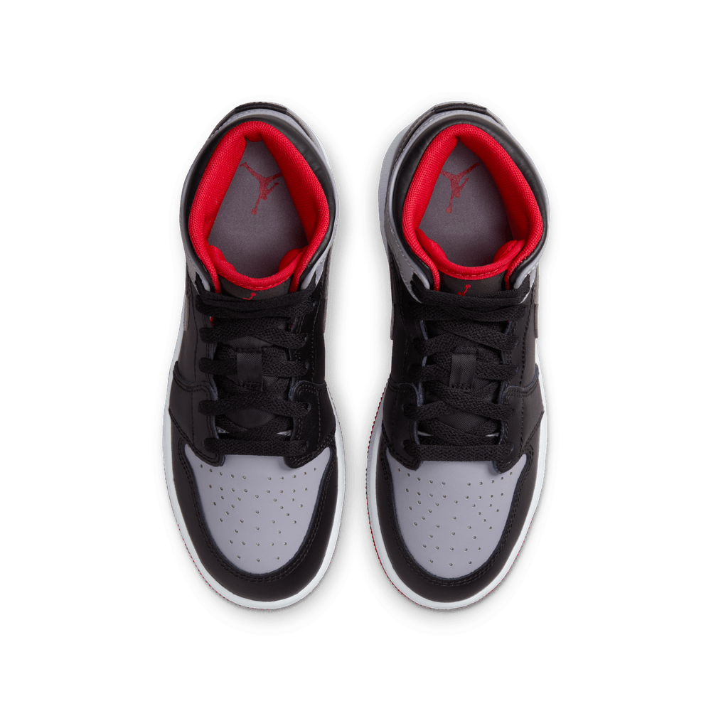 Air Jordan 1 Mid Big Kids' Shoes (GS) 'Black/Grey/Red/White'