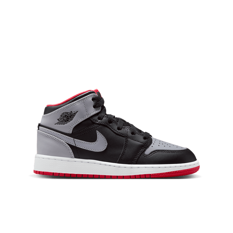 Air Jordan 1 Mid Big Kids' Shoes (GS) 'Black/Grey/Red/White' – Bouncewear