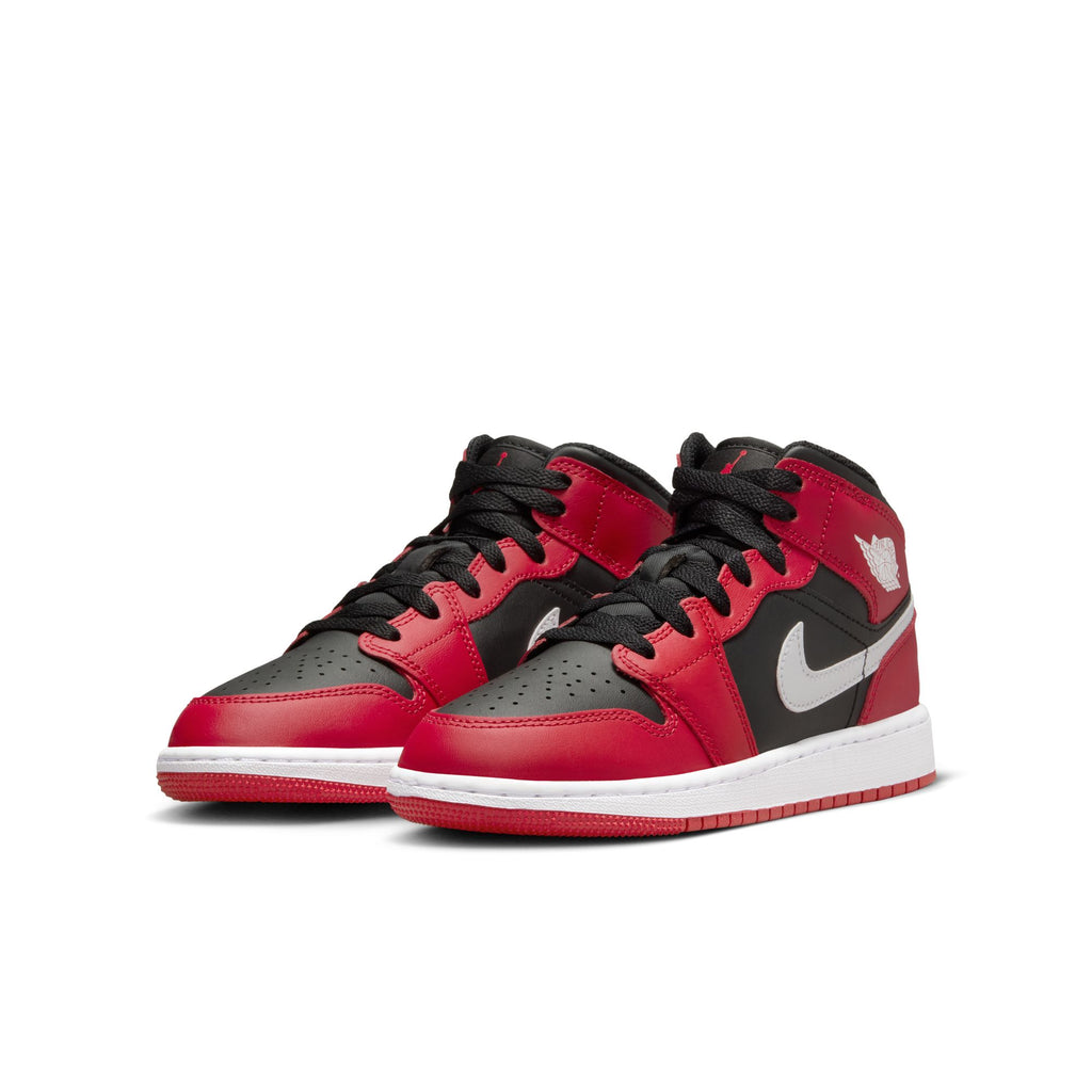 Air Jordan 1 Mid Big Kids' Shoes (GS) 'Black/White/Red'