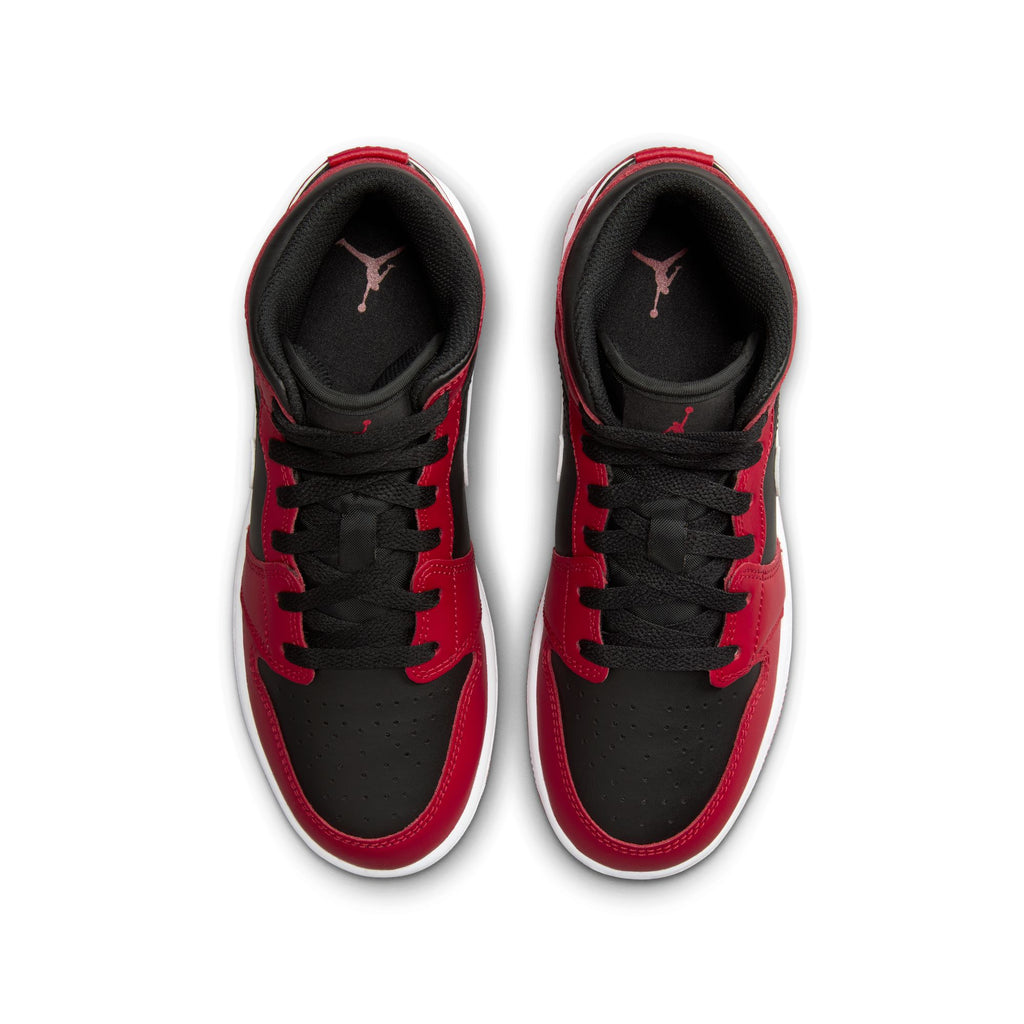 Air Jordan 1 Mid Big Kids' Shoes (GS) 'Black/White/Red'