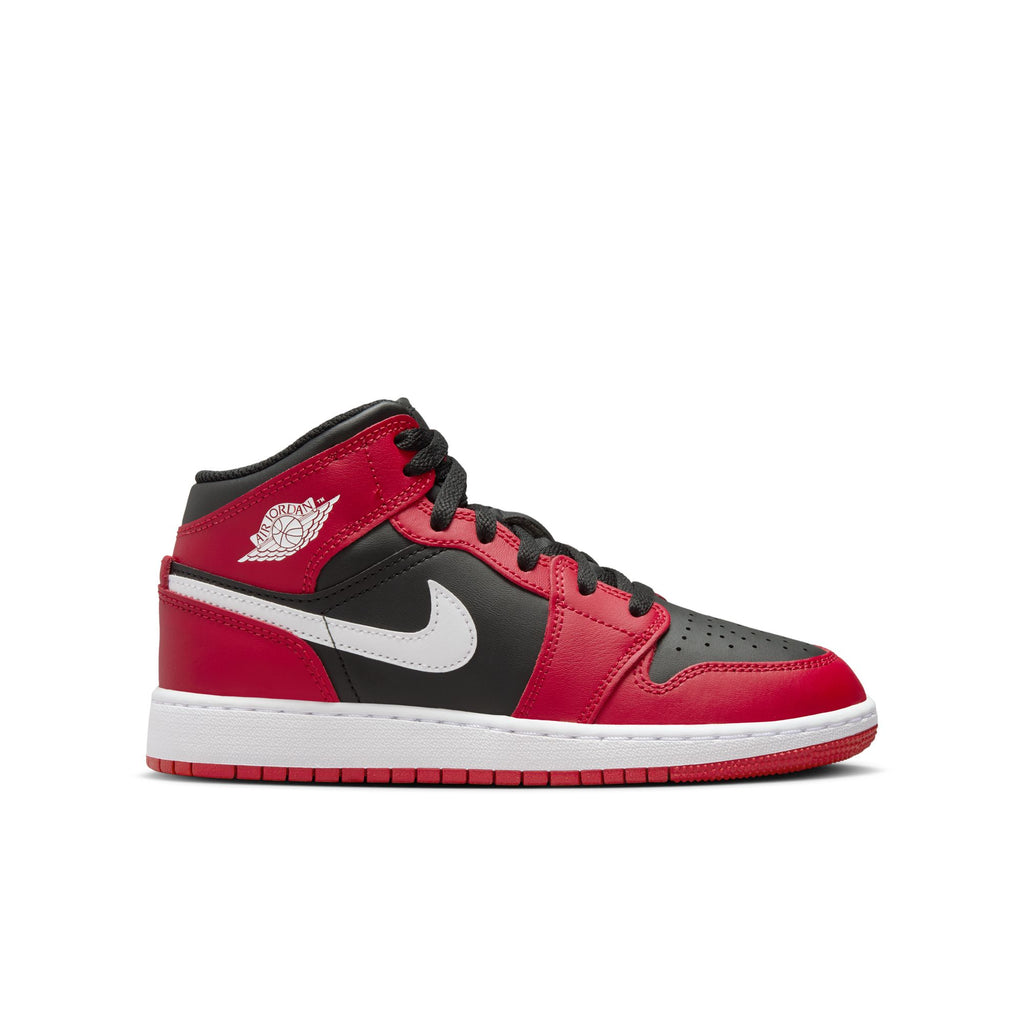 Air Jordan 1 Mid Big Kids' Shoes (GS) 'Black/White/Red'