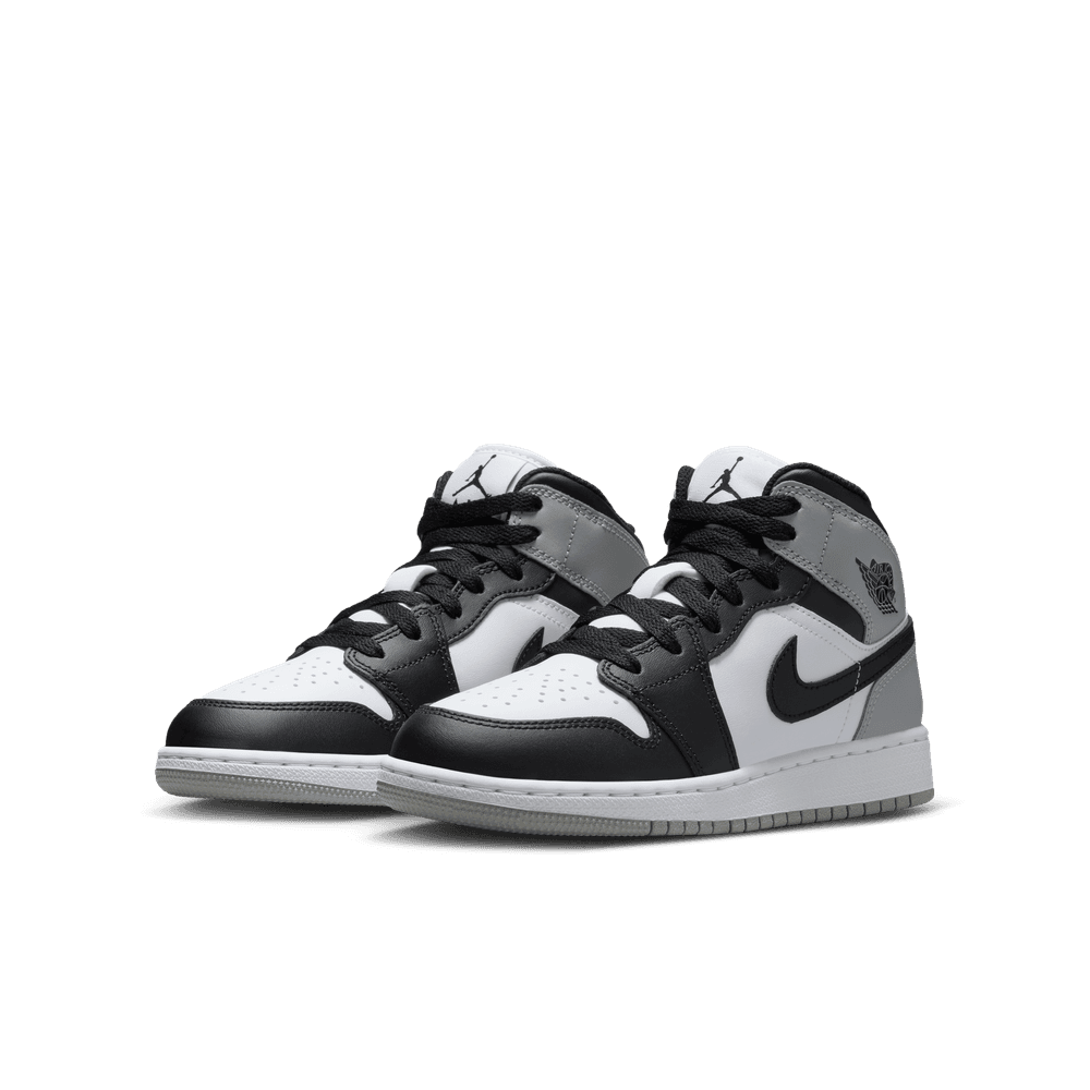 Air Jordan 1 Mid Big Kids' Shoes (GS) 'White/Black/Grey'