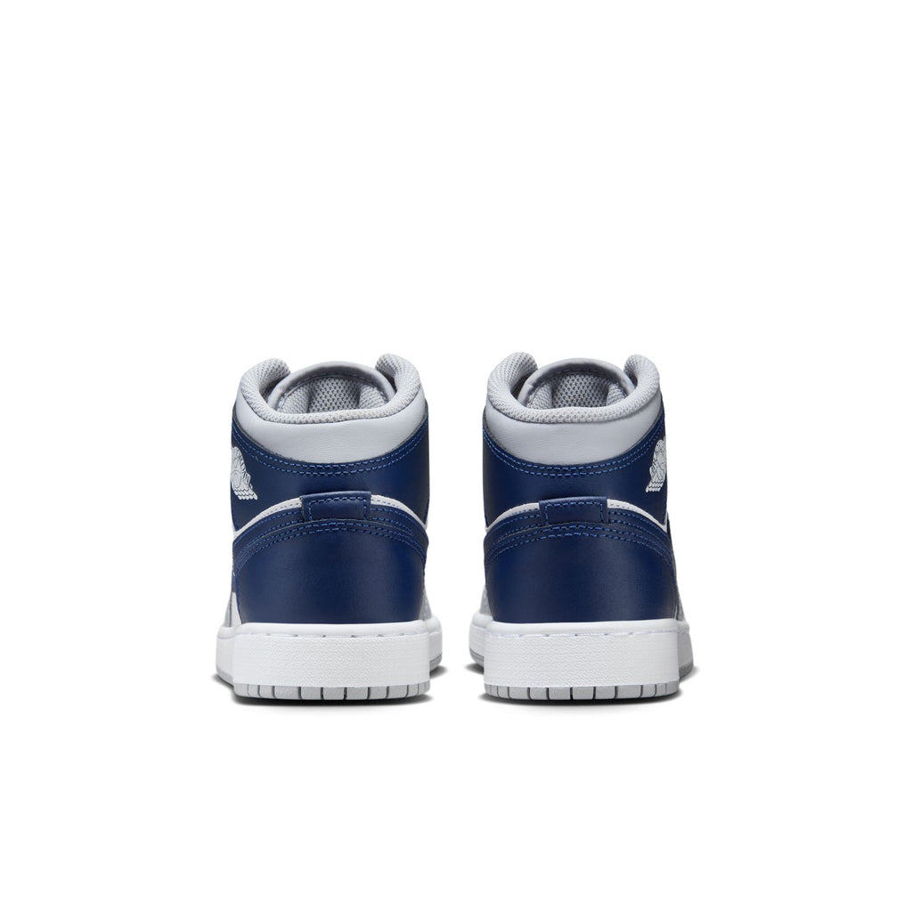 Air Jordan 1 Mid Big Kids' Shoes (GS) 'White/Navy/Grey'