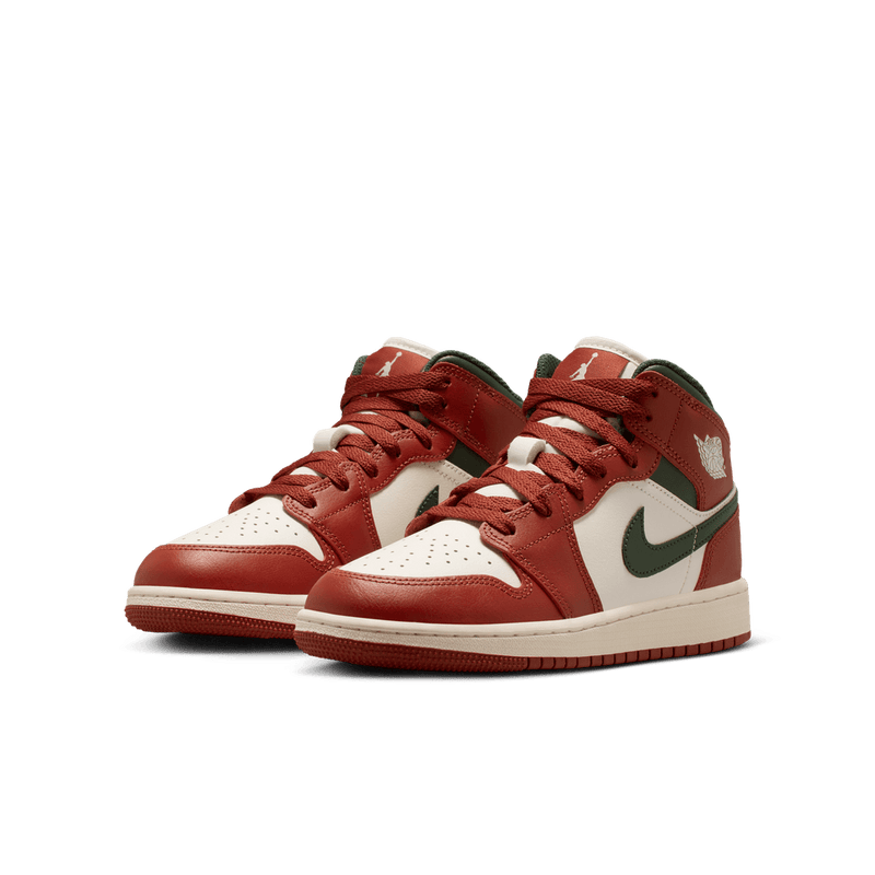 Air Jordan 1 Mid Big Kids' Shoes (GS) 'Sail/Green/Redstone'