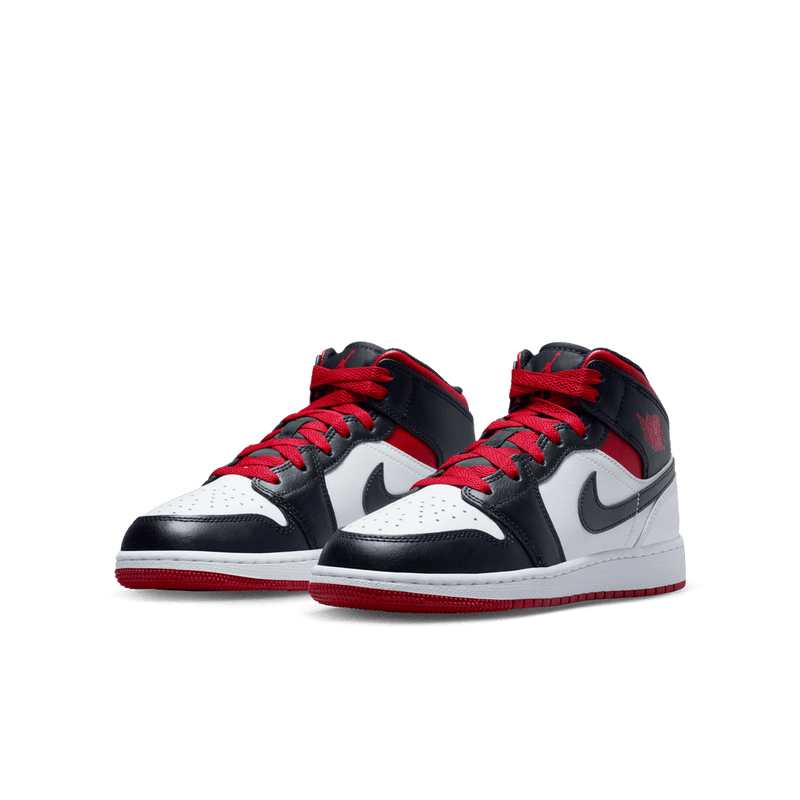 Air Jordan 1 Mid Big Kids' Shoes (GS) 'White/Red/Black'