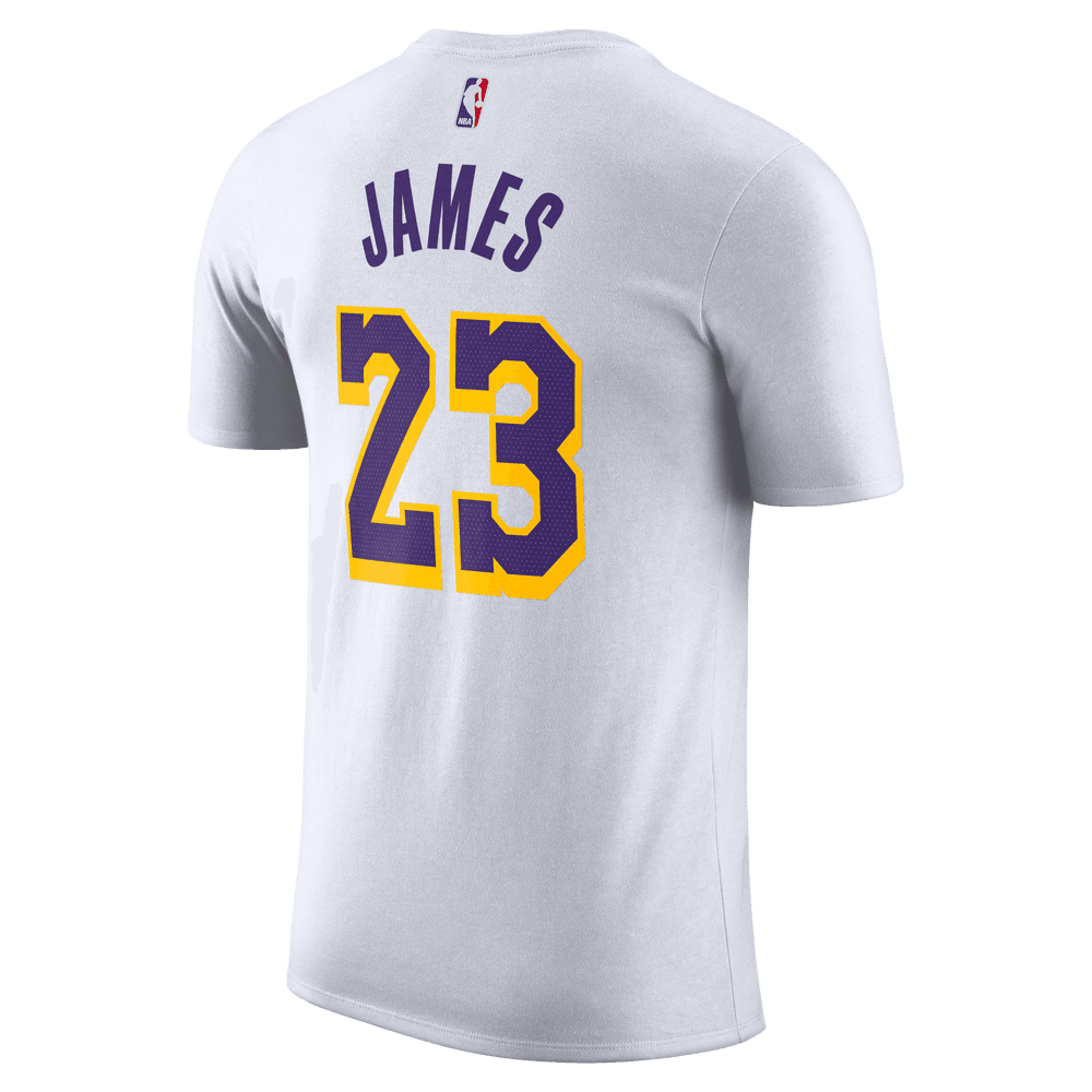 LeBron James Los Angeles Lakers Men s Nike NBA T Shirt White Bouncewear