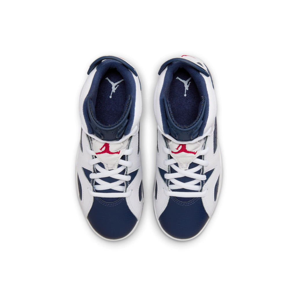 Jordan 6 Retro "White and Midnight Navy" Little Kids' Shoes (PS) 'White/Navy/Red'