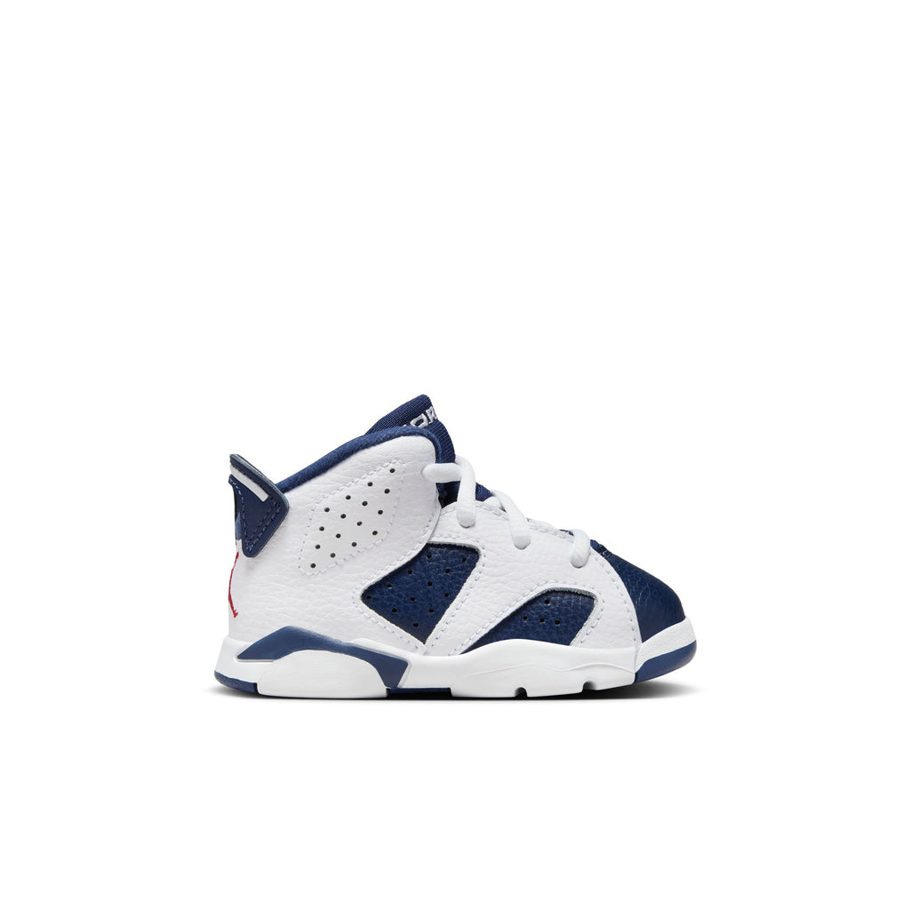 Jordan 6 Retro "White and Midnight Navy" Baby/Toddler Shoes (TD) 'White/Navy/Red'