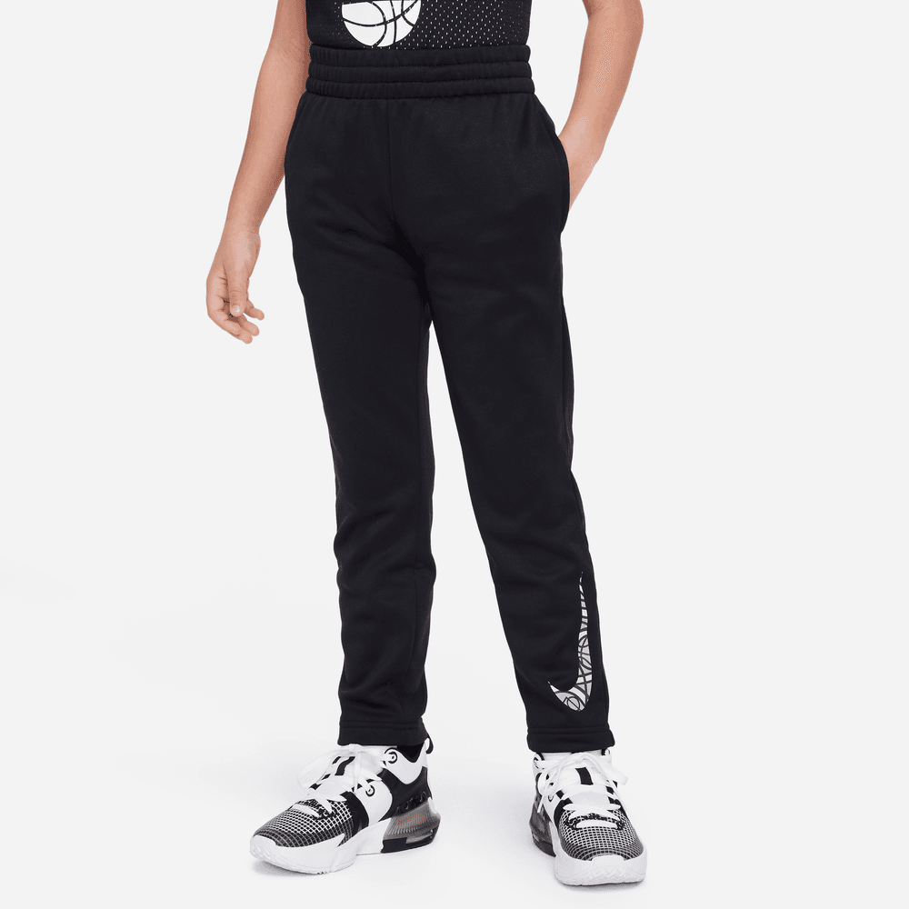 Nike Therma-FIT Big Kids' Graphic Open-Hem Basketball Pants 'Black/Grey'