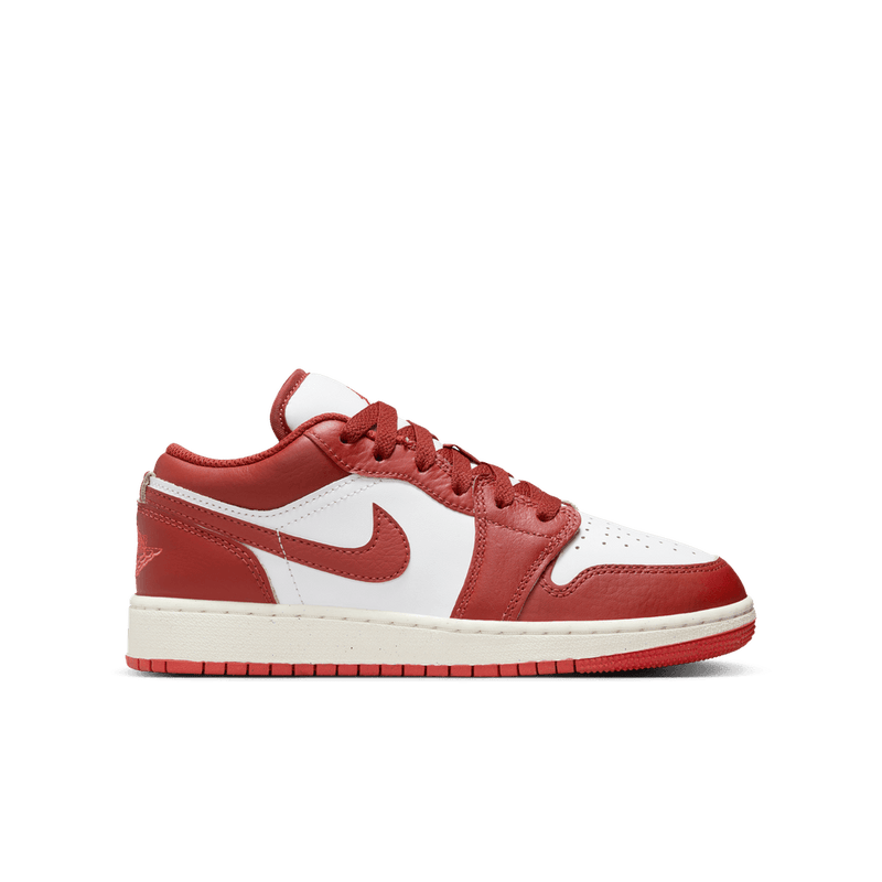Home Air Jordan 1 Low SE Big Kids' Shoes (GS) 'White/Dune Red/Lobster'