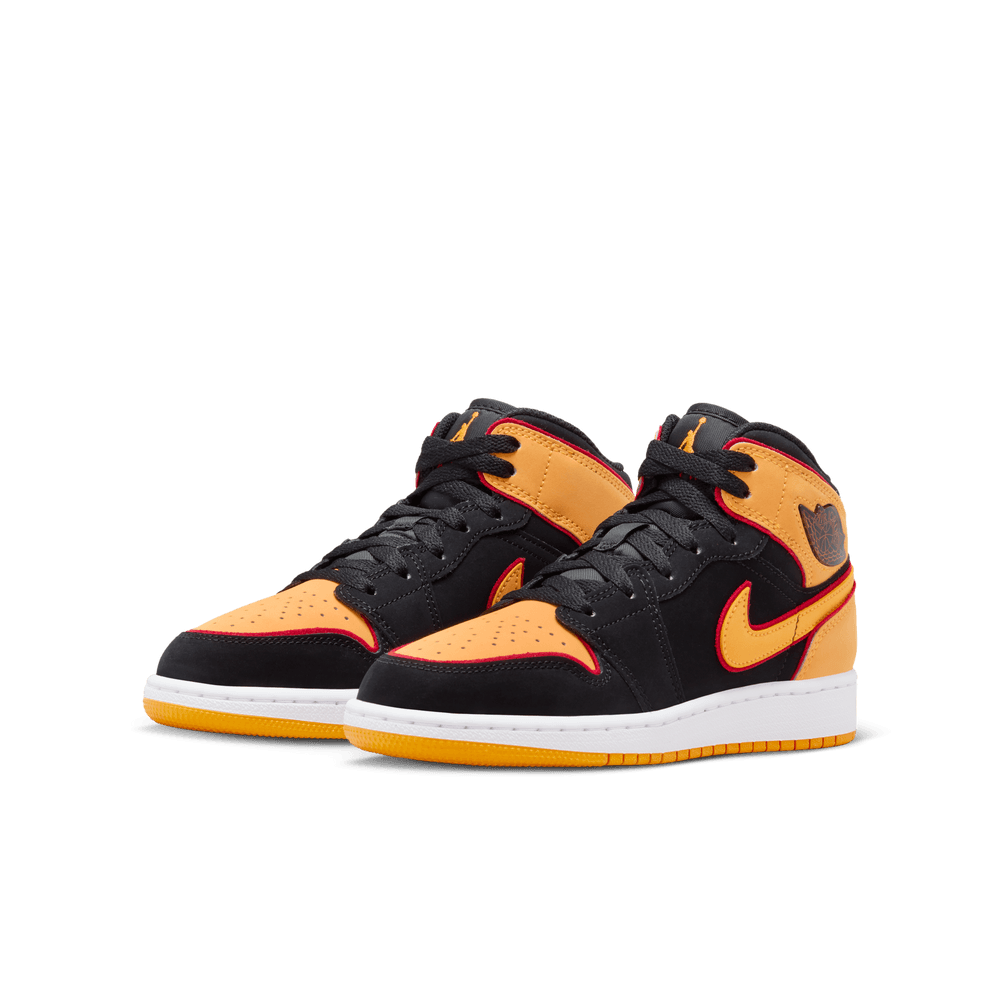 Air Jordan 1 Mid SE Big Kids Shoes GS Black Orange Bouncewear