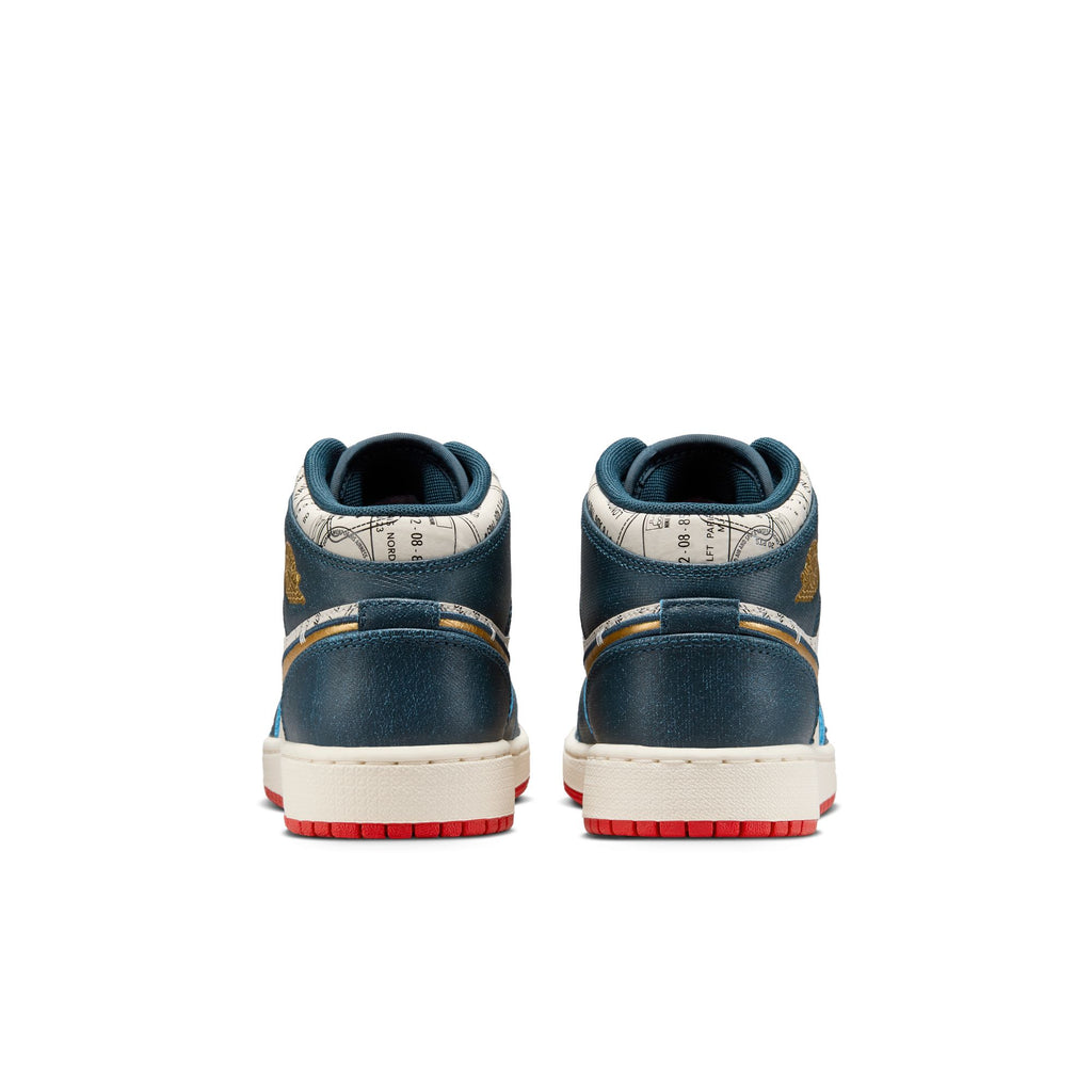 Air Jordan 1 Mid SE Big Kids' Shoes (GS) ARMORY NAVY/METALLIC GOLD-PALE IVOR