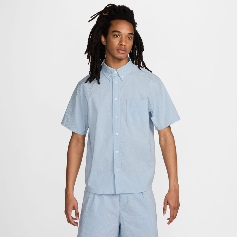 Nike Life Men's Short-Sleeve Seersucker Button-Down Shirt 'Armory Blue'