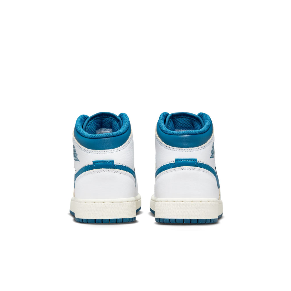 Air Jordan 1 Mid SE Big Kids' Shoes (GS) 'White/Industrial Blue'