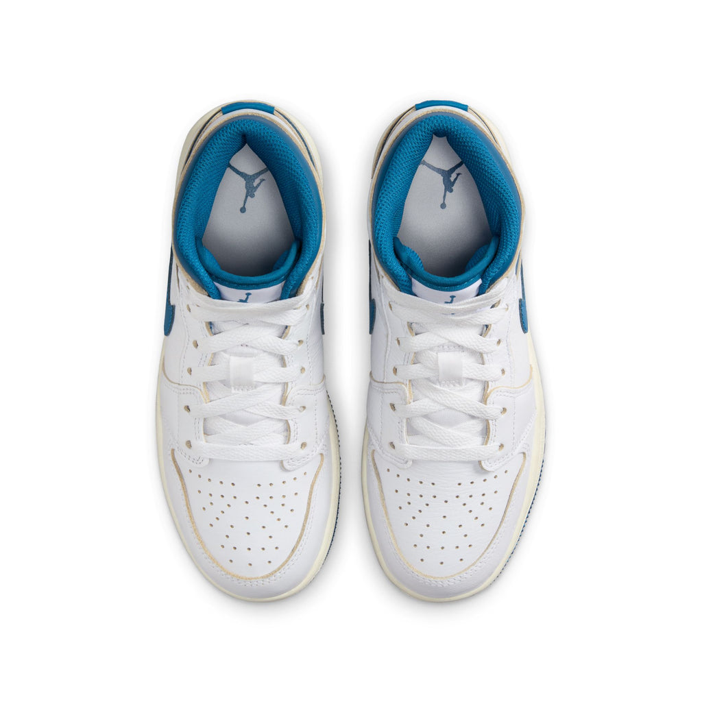 Air Jordan 1 Mid SE Big Kids' Shoes (GS) 'White/Industrial Blue'