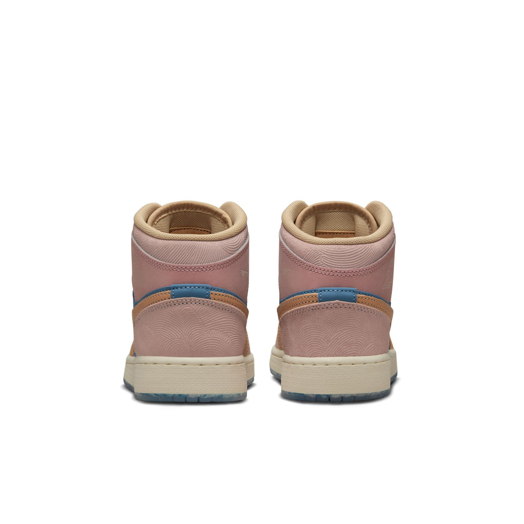Air Jordan 1 Mid Sneaker School Big Kids' Shoes (GS) 'Storm/Hemp/Pink'