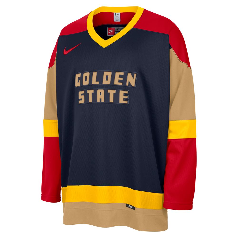 Golden State Warriors City Edition Men's Nike NBA Hockey Jersey 'Navy/Gold/Red'