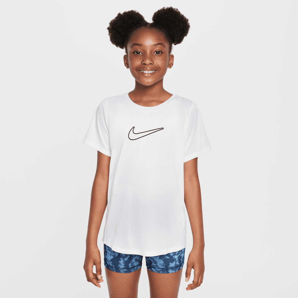 Nike One Fitted Big Kids' (Girls') Dri-FIT Short-Sleeve Top 'White'