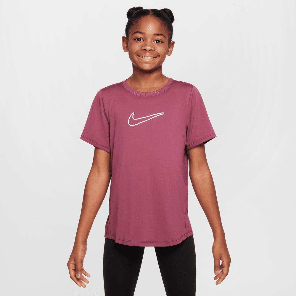 Nike One Fitted Big Kids' (Girls') Dri-FIT Short-Sleeve Top 'Sweet Beet'