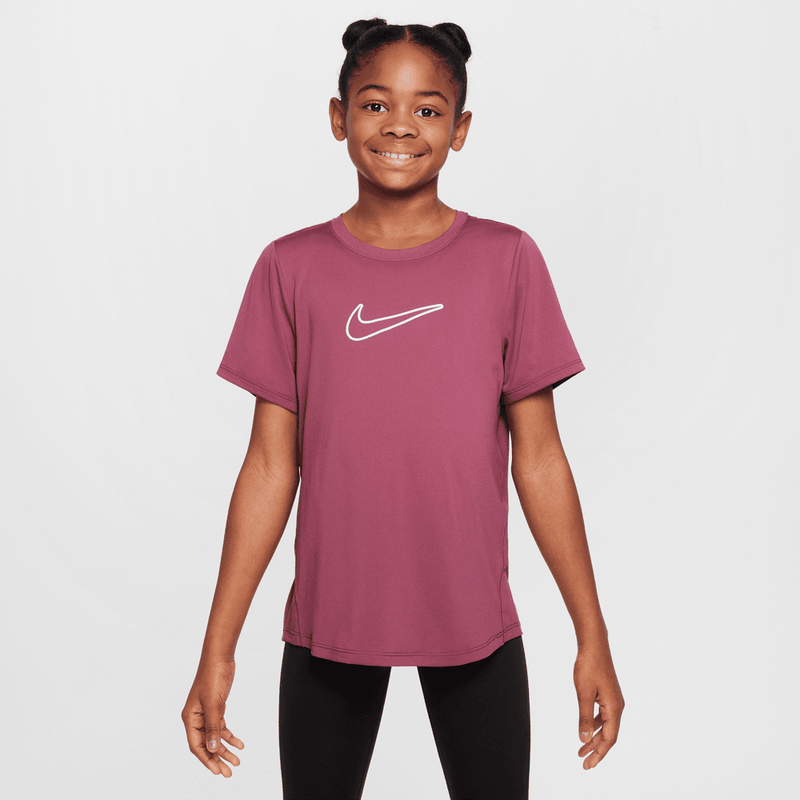 Nike One Fitted Big Kids' (Girls') Dri-FIT Short-Sleeve Top 'Sweet Beet'