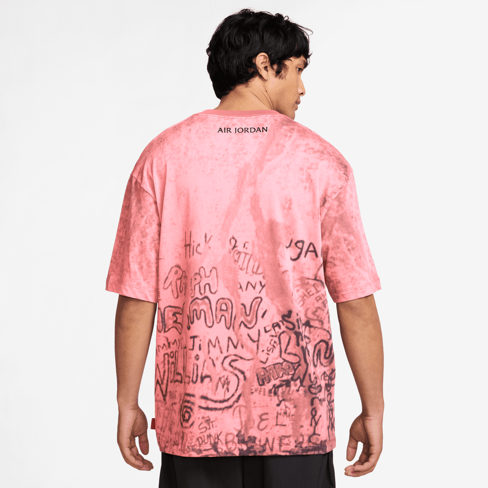 red and pink jordan shirt