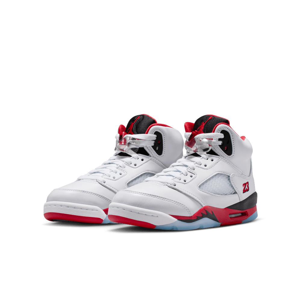 Air Jordan 5 Retro Big Kids' Shoes (GS) WHITE/FIRE RED-BLACK