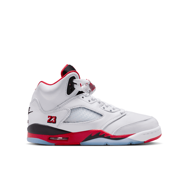 Air Jordan 5 Retro Big Kids' Shoes (GS) WHITE/FIRE RED-BLACK
