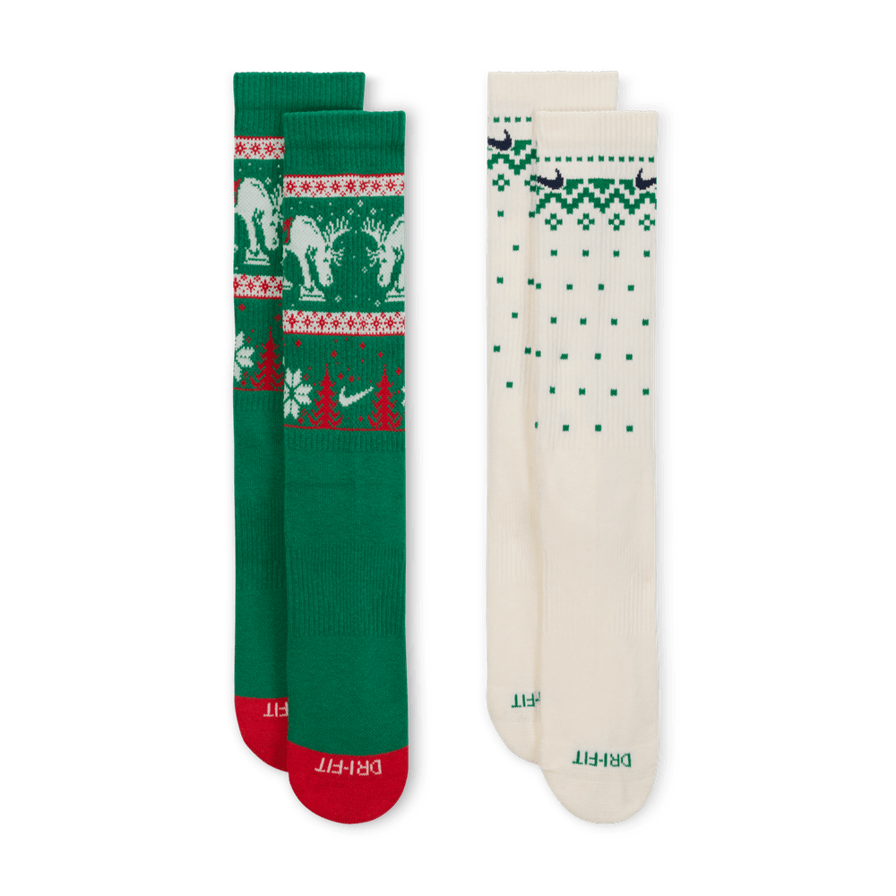 Nike Everyday Plus Cushioned Winter Wonderland Crew Socks (2 Pairs) 'Green/Sail'