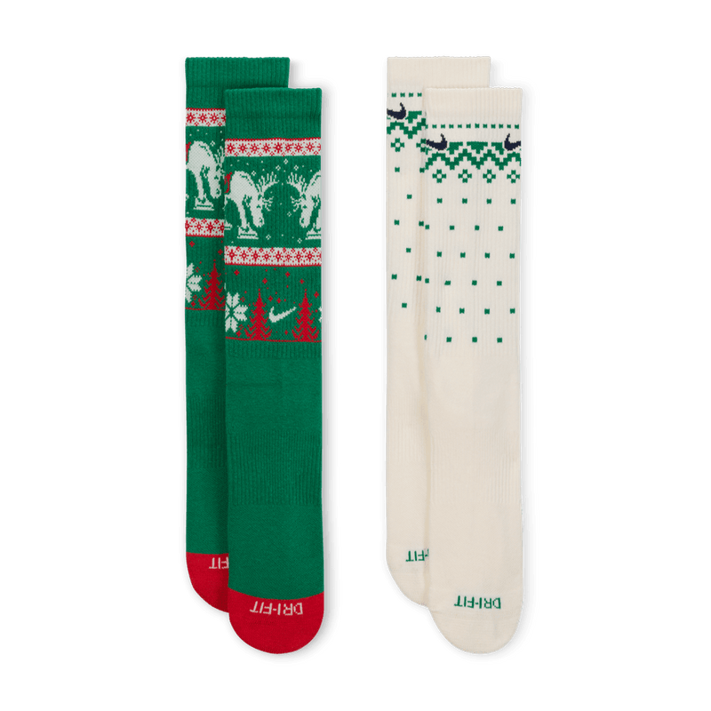 Nike Everyday Plus Cushioned Winter Wonderland Crew Socks (2 Pairs) 'Green/Sail'