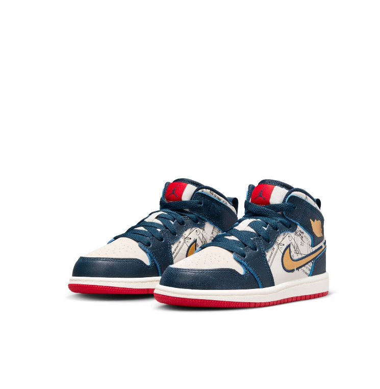 Jordan 1 Mid SE Little Kids' Shoes (PS) 'Navy/Gold/Ivory'