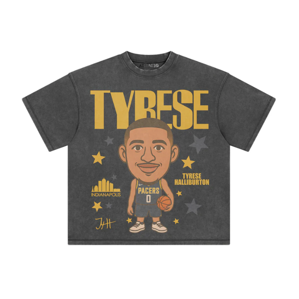 Athentiq Tyrese Haliburton Cartoon T-Shirt 'Vintage Dark Grey'