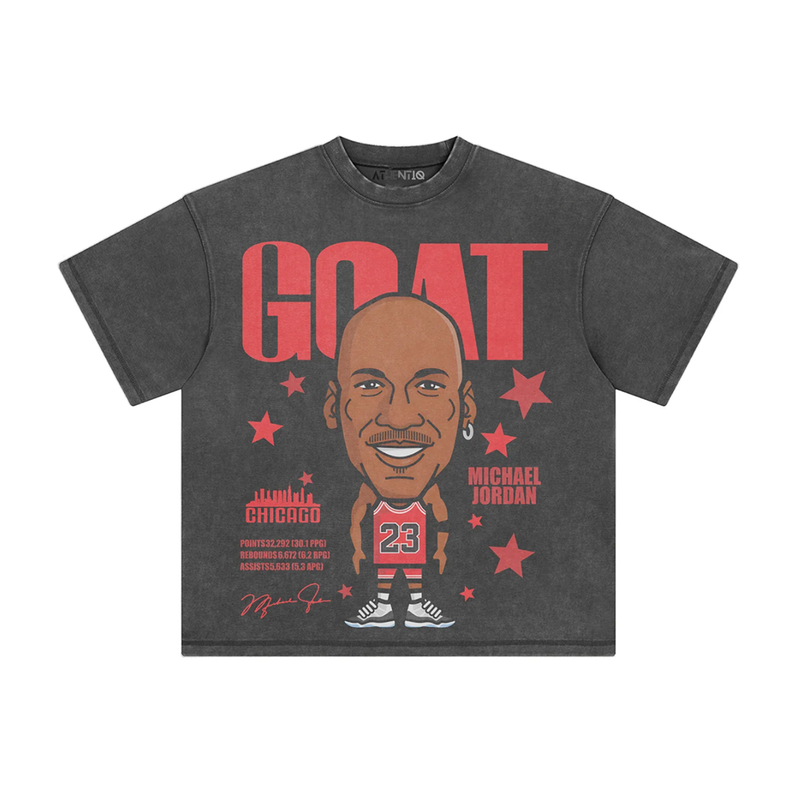 Athentiq Michael Jordan 'GOAT' Cartoon T-Shirt 'Vintage Dark Grey'