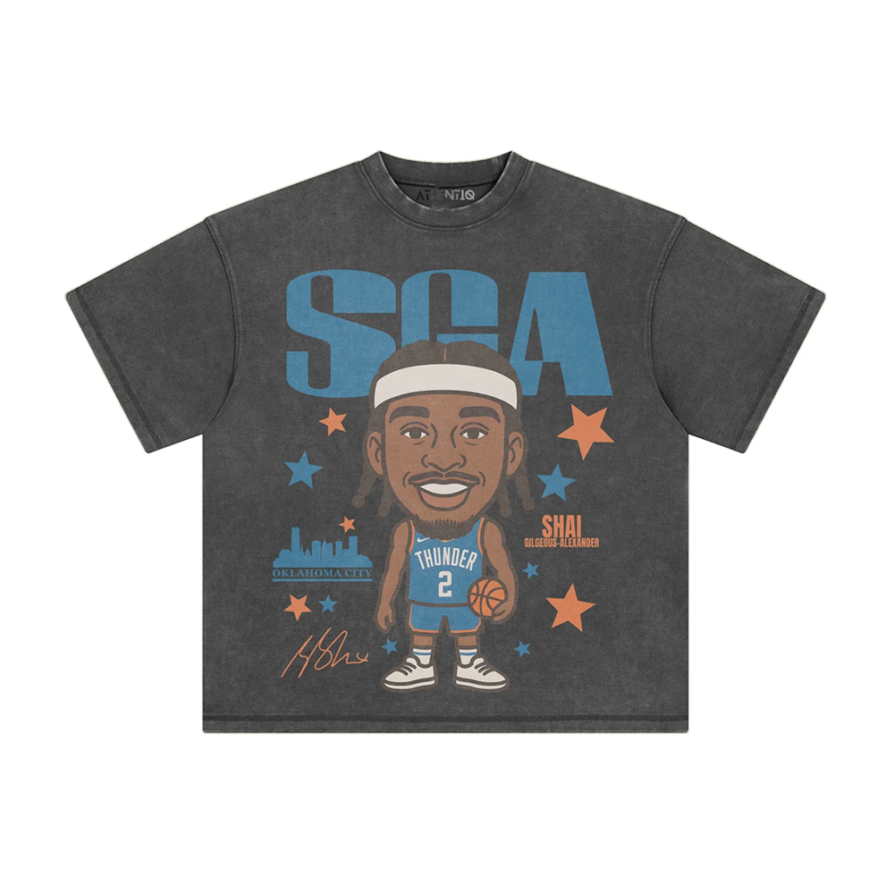 Athentiq Shai Gilgeous-Alexander 'SGA' Cartoon T-Shirt 'Vintage Dark Grey'