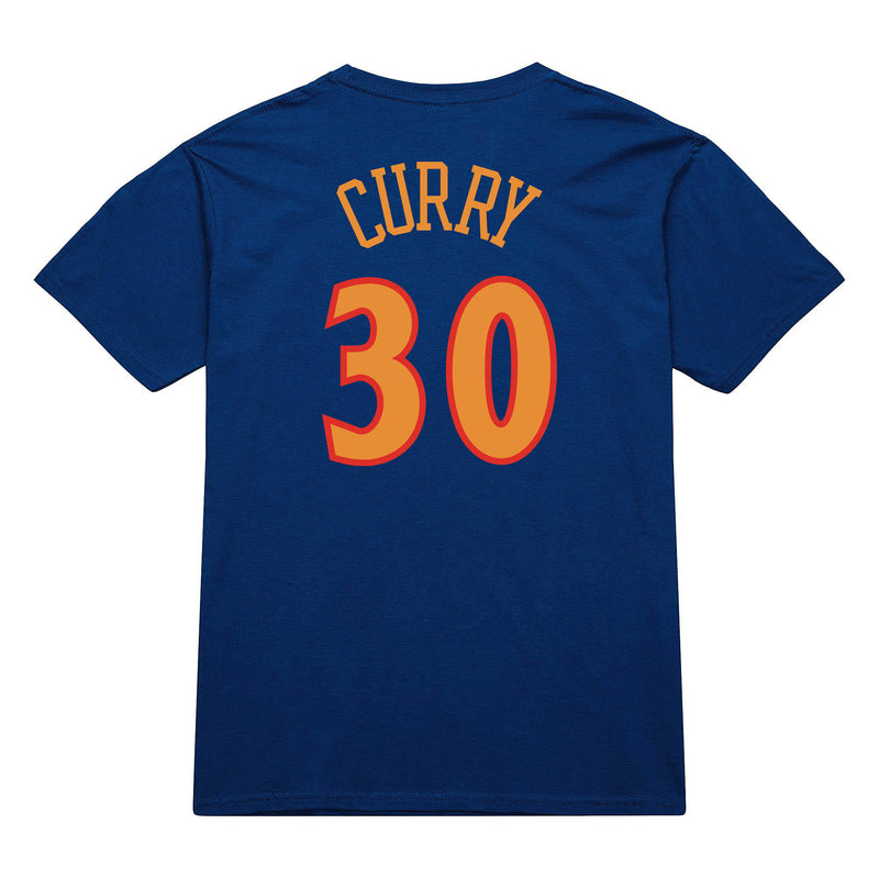 Mitchell & Ness NBA Hard Wood Classic Name & Number Tee T-shirt Stephen Curry Golden State Warriors 'Blue'