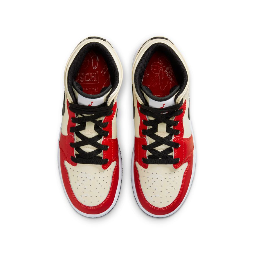 Air Jordan 1 Mid SS Big Kids' Shoes (GS) 'Muslin/Red Chile/Black/White'